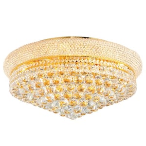 23.62 in. 11-Light Luxury Flush Mount Light with Crystal Shade and Polished Stainless Steel Framework-Gold