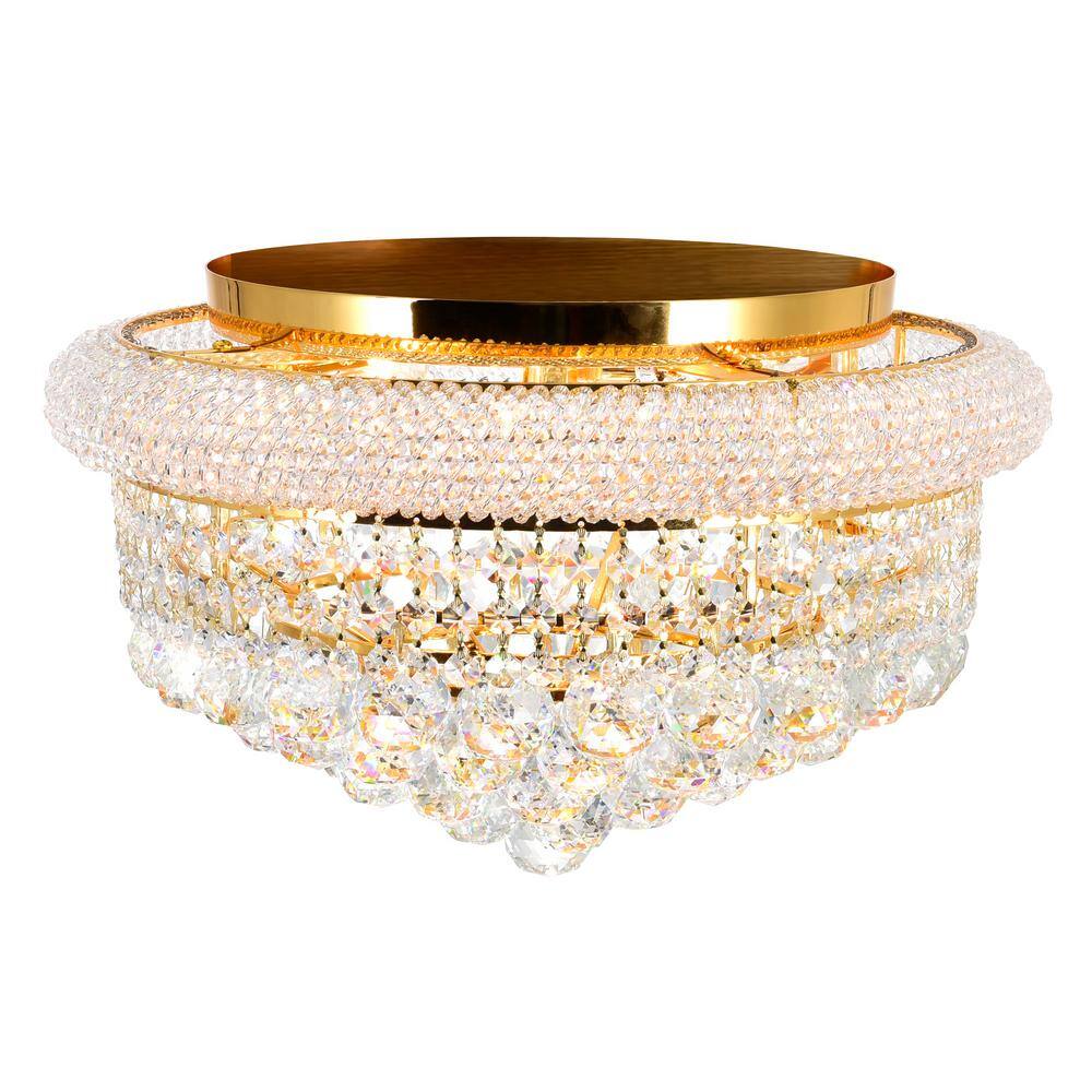 Empire Gold Flush Mount with Clear Crystal and Glass Shade