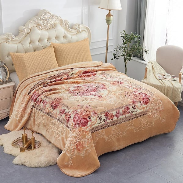 JML Camel 85 in. x 95 in. Polyester Warm Thick Raschel Mink