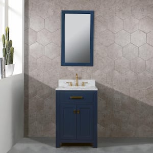 Madison 24 in. Bath Vanity in Monarch Blue with Marble Vanity Top in Carrara White with White Basin