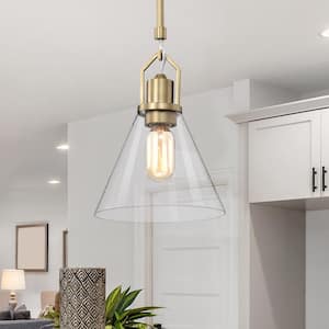 Aria 8 in. 1-Light Vintage Brass Modern Mini Pendant with Clear Cone Glass Shade