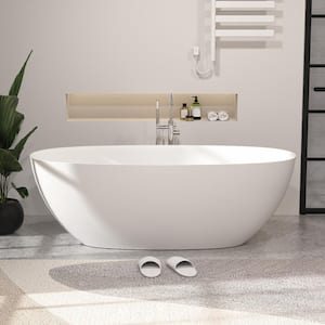 65 in. W. x 29.5 in. Thin Edge Solid Surface Stone Resin Flatbottom Soaking Bathtub in Matte White