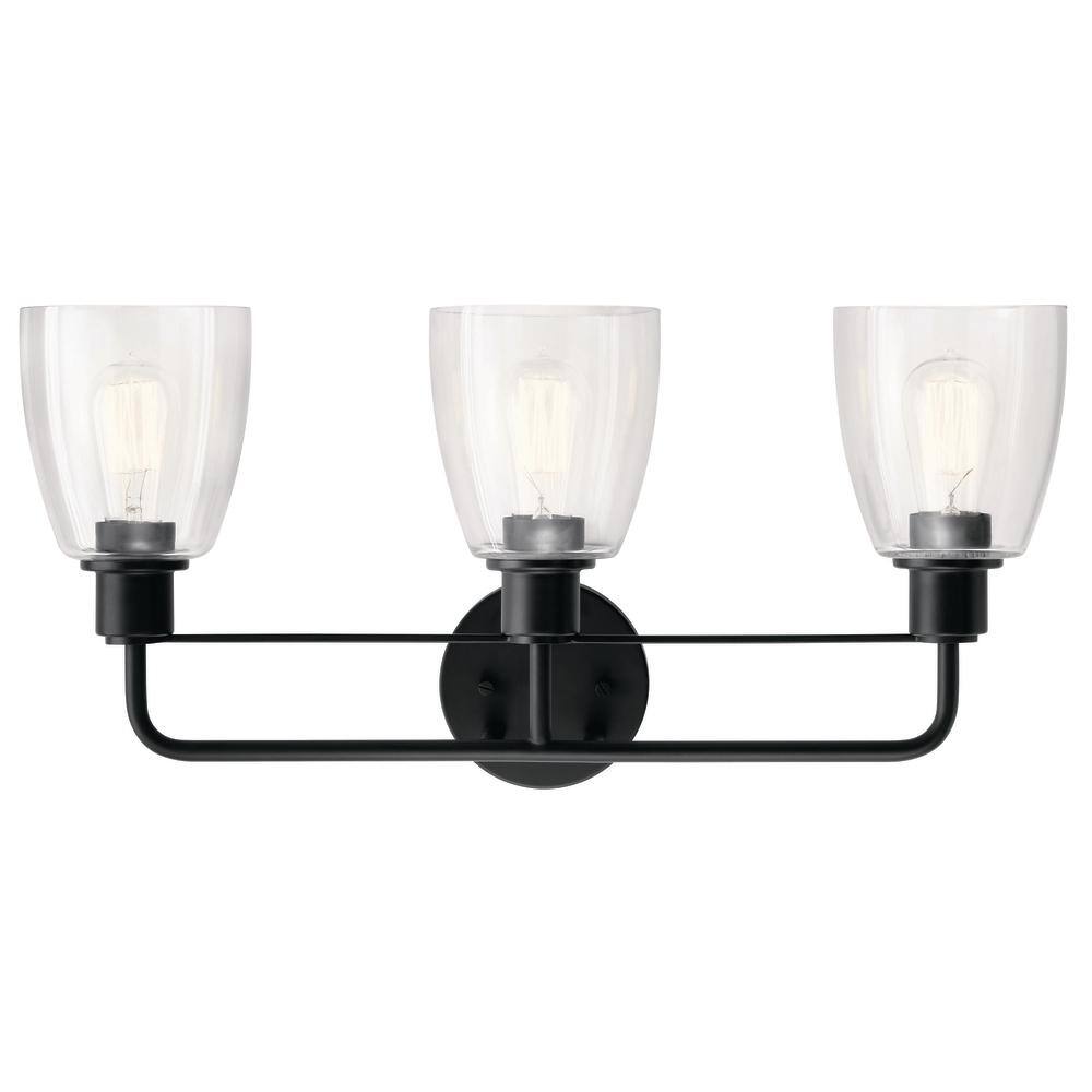 Black 3-Light Vanity Fixture with Clear Glass Shades