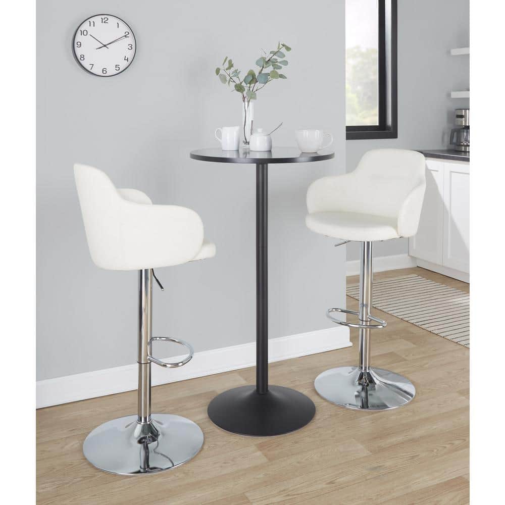 White Faux Leather Adjustable Swivel Bar Stools with Metal Base