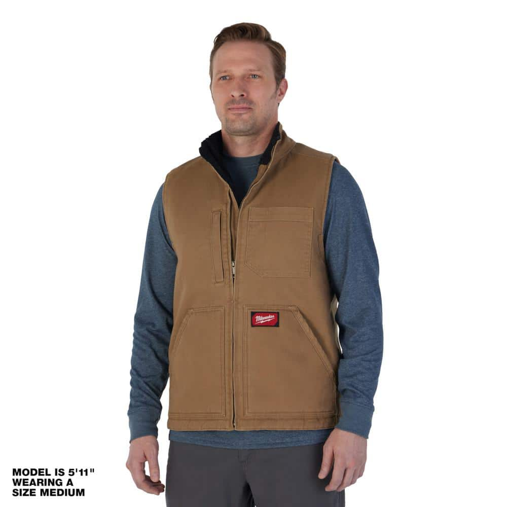 Milwaukee Men's Large Heavy-Duty Brown Sherpa-Lined Vest with