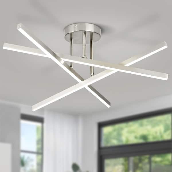 Henveton Essel 23.62 in. Burshed Nickel 3-Light LED Semi-Flush Mount Ceiling Light, 18W 6000K Cool White Light for Living Room