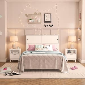 Victoria 3 Piece White Wood Full Size Bedroom Set with 2 Nightstands