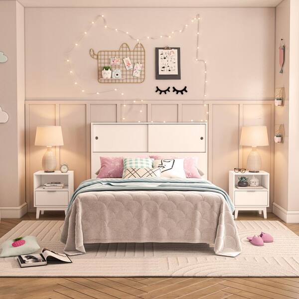 Polifurniture Victoria 3 Piece White Wood Full Size Bedroom Set with 2