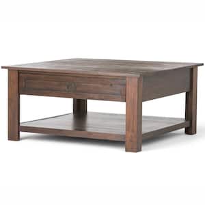 Monroe Solid Acacia Wood 38 in. Wide Square Rustic Square Coffee Table in Distressed Charcoal Brown
