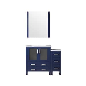 Volez 42 in. W x 18 in. D x 34 in. H Single Sink Bath Vanity in Navy Blue with White Ceramic Top and Mirror