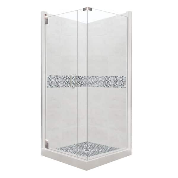 American Bath Factory Del Mar Grand Hinged 42 in. x 42 in. x 80 in. Left-Hand Corner Shower Kit in Natural Buff and Chrome Hardware
