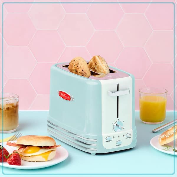 Nostalgia Retro 900 W 2-Slice Aqua Wide Slot Bagel Toaster