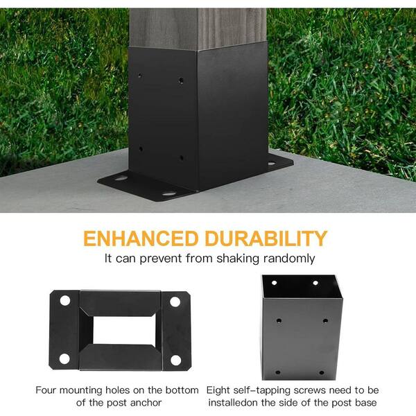 4x4 Post Base 2-Pack - Heavy Duty Deck Post Brackets With Black Powder Coating