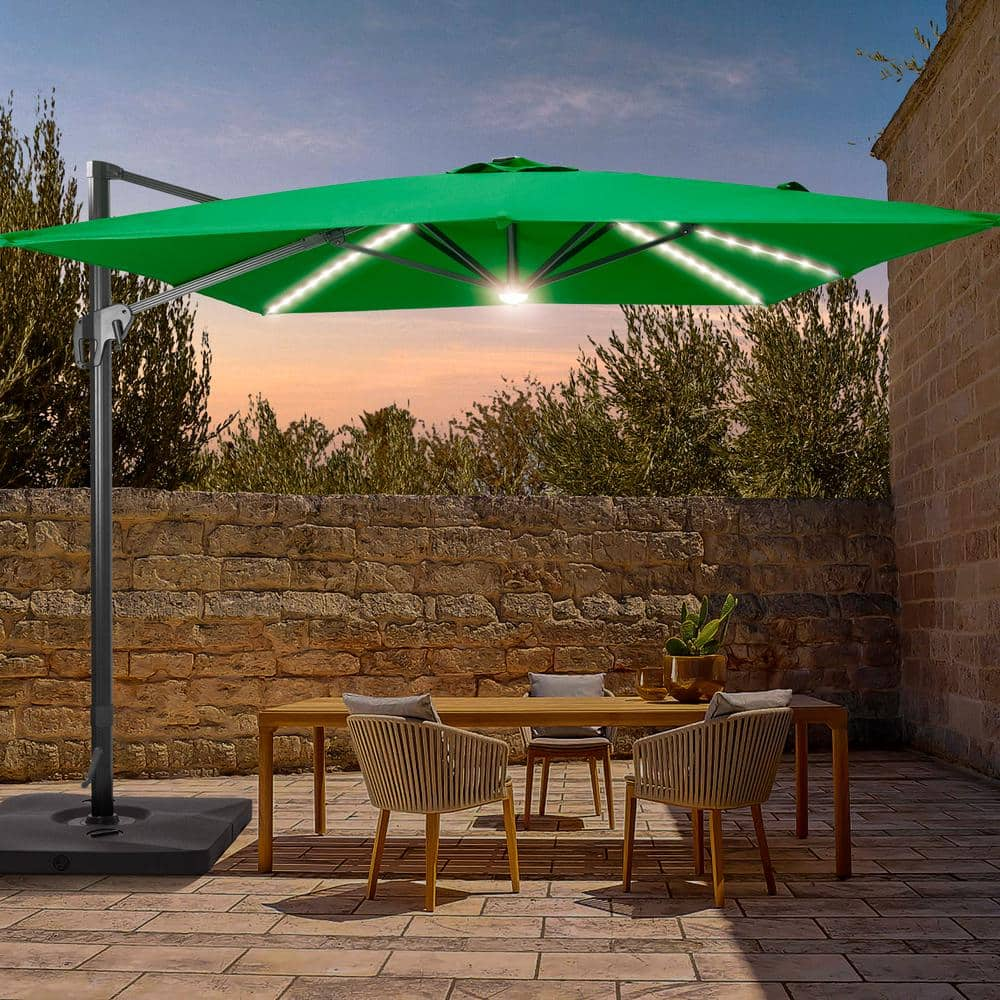 11.5 ft. x 9 ft. Outdoor Rectangular Cantilever LED Patio Umbrella, Solution-Dyed Fabric Aluminum Frame in Kelly Green -  JOYESERY, J-1159KG-LED-B