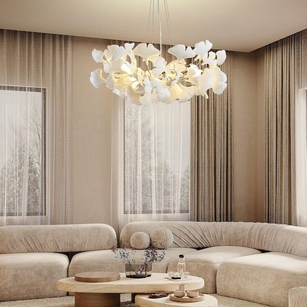 Gleam Flare 6 Light Silver Chandelier, Luxury Ginkgo Branch