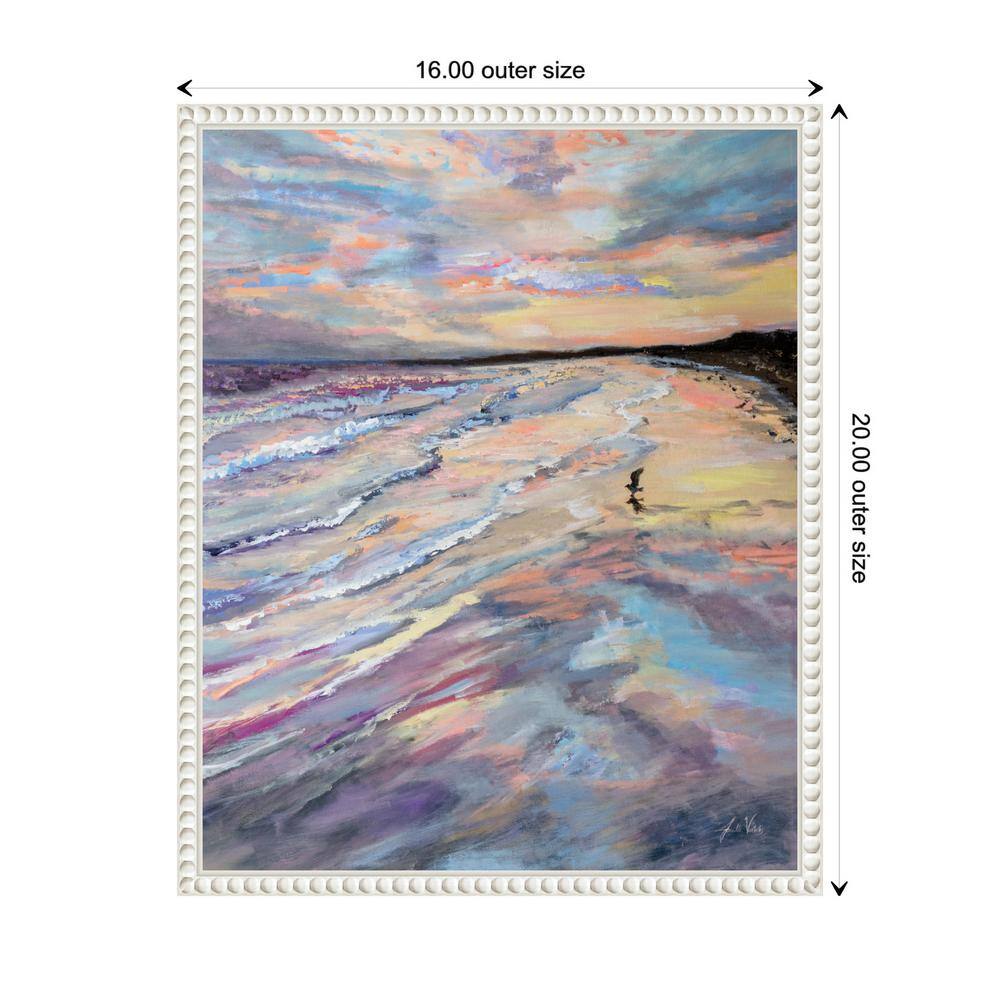 Impressionist Coastal Sunset Canvas with Beaded White Frame