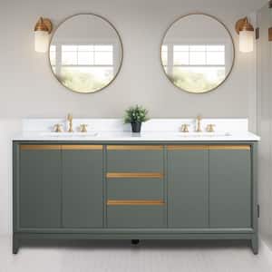 72 in. W x 22 in. D x 34 in. H Double Sink Bathroom Vanity in Vintage Green with Engineered Marble Top