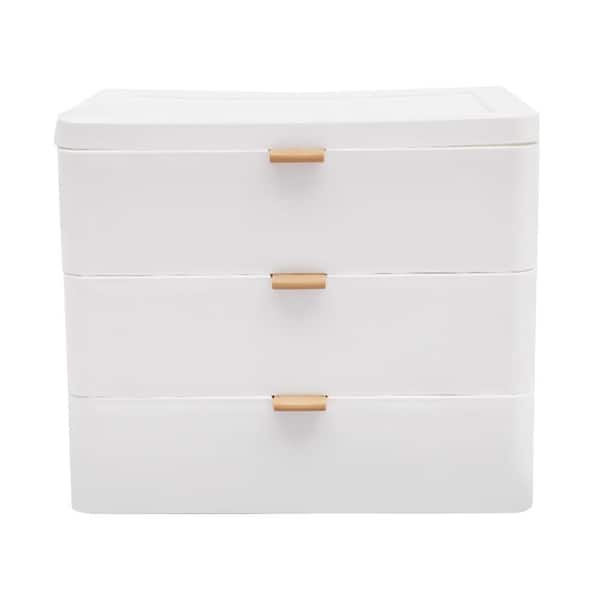 YIYIBYUS 10.24 in. x 7.95 in. x 8.78 in. White Plastic Desktop Storage Box 3-layer Desk Jewelry Box