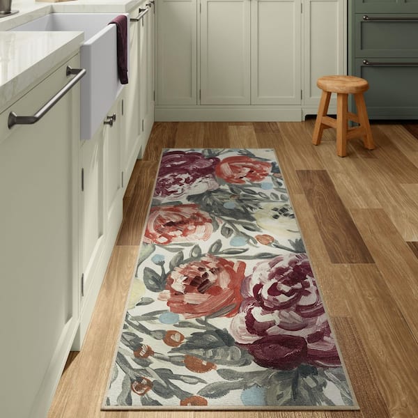 Machine Washable Rug with Standard Pad-Camellia Currant 2 ft. x 7 ft. Area Rug
