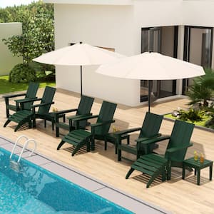 Shoreside Dark Green 12-Piece HDPE Plastic Patio Conversation Set with Ottoman And Side Table