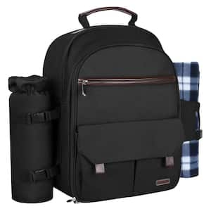 5 Pounds Insulated Picnic Backpack for 2-Person Bag with Wine Pouch, Blanket Compartment Soft-Side Cooler, Black