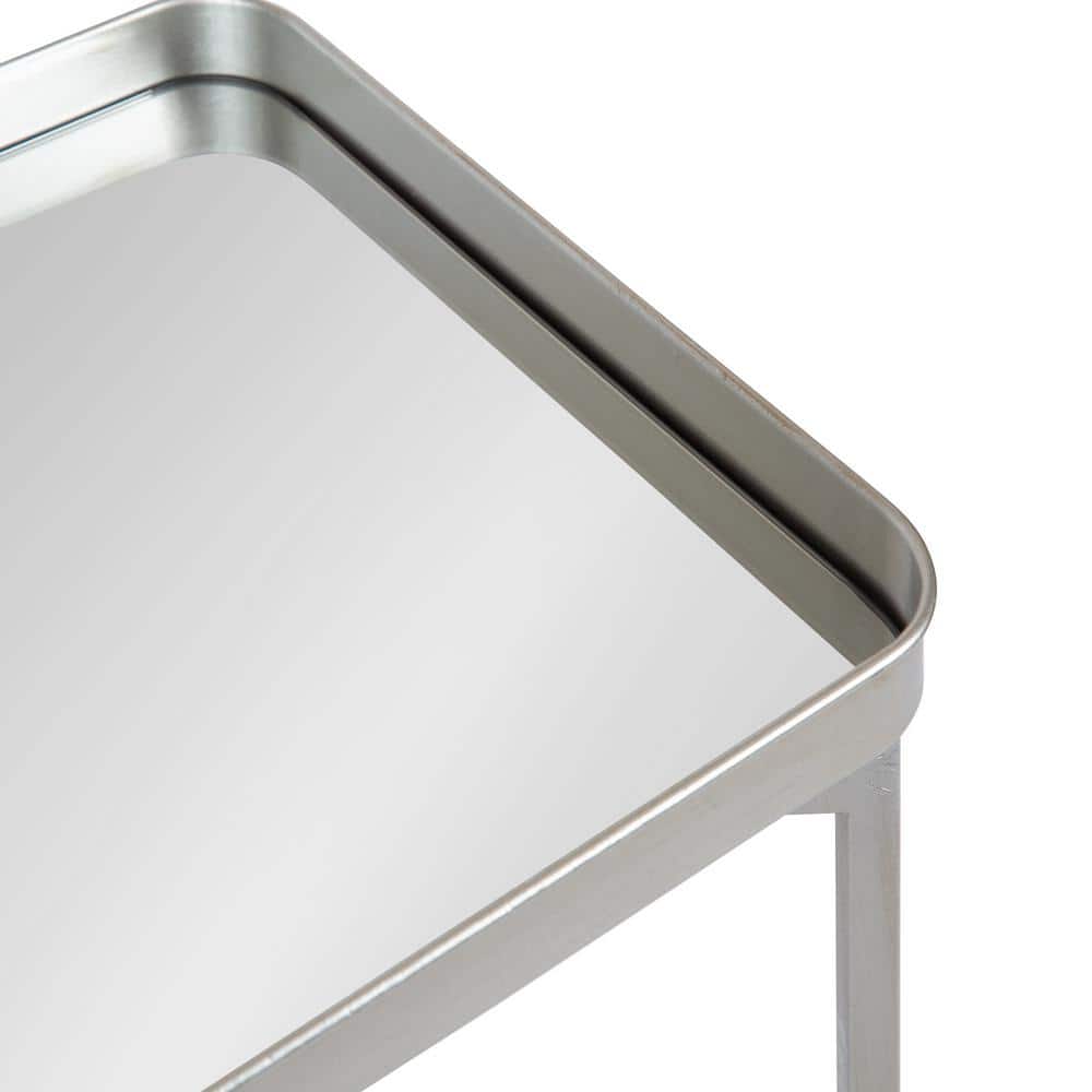 Celia Silver Metal and Glass Mirrored Rectangular Accent Table