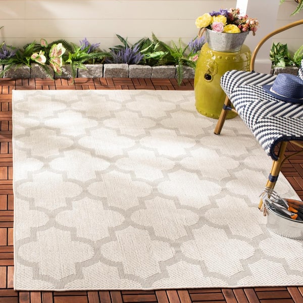 Bermuda Ivory/Light Gray 8 ft. x 8 ft. Square Geometric Indoor/Outdoor Area Rug