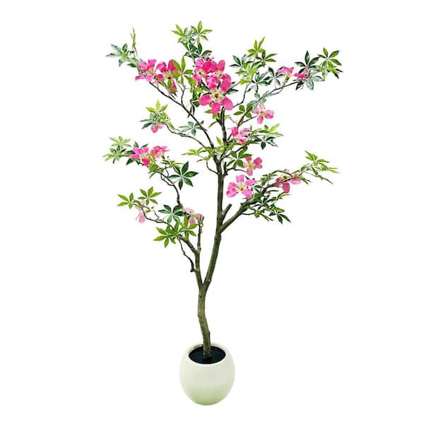 5 ft. Tall Artificial Plant, Fake Tree with Lifelike Leaves and Flowers, Faux Floor Plant with Pot for Home Office