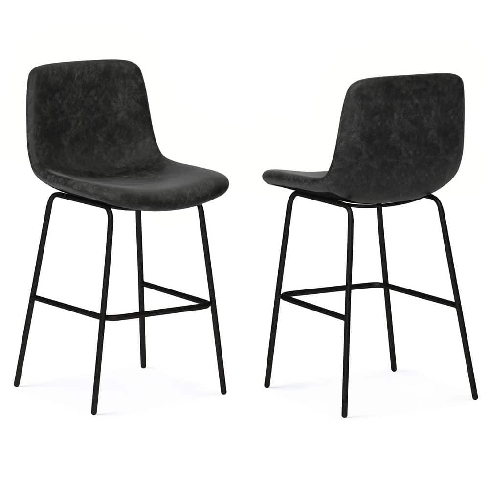 Jolie Distressed Charcoal Grey Faux Leather Counter Height Stools