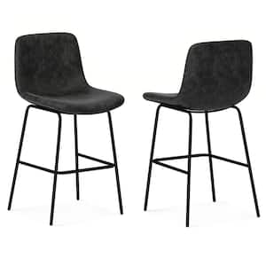 Jolie 33.7 in. H Contemporary Counter Height Stool in Distressed Charcoal Grey Faux Leather with Curved Back (Set of 2)