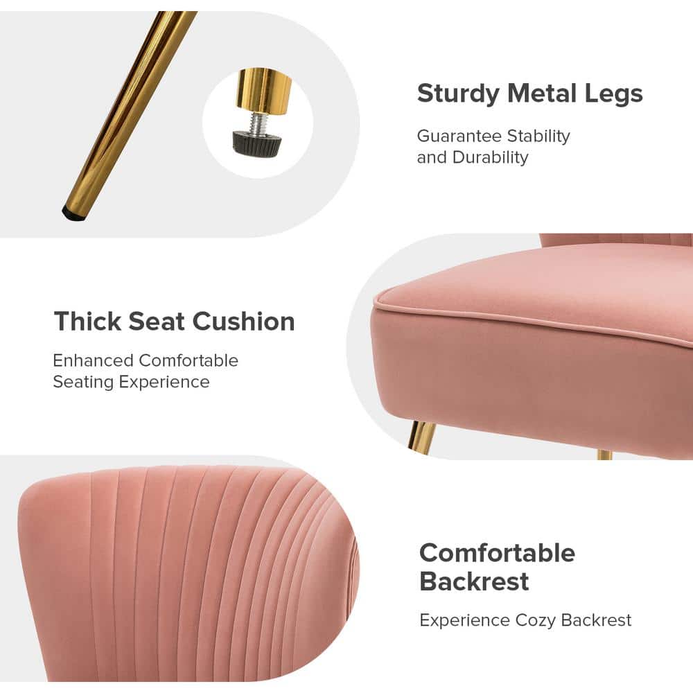 Pink Velvet Barrel Accent Chairs with Gold Legs, Set of 2