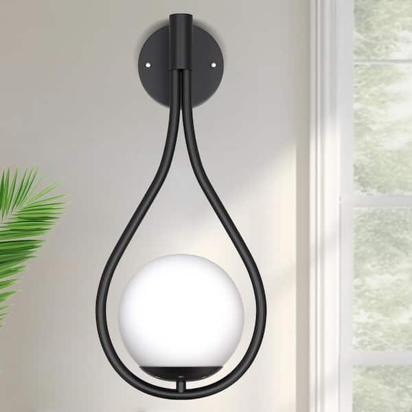 YANSUN 8 in. 1-Light Black Modern Globe Wall Sconce with Frosted Glass Shade – Elegant Lighting for Any Room