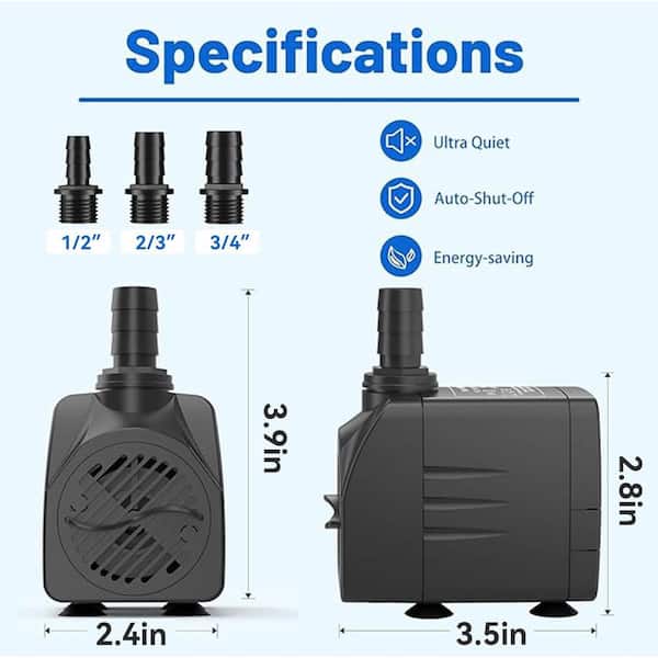 Phewnyzo Submersible Pump 400 GPH Auto-Shut-Off 6.5 ft. High Lift