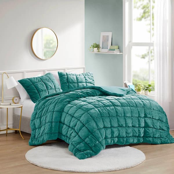 Velvet Dream Puff Teal Microfiber Twin Comforter Set