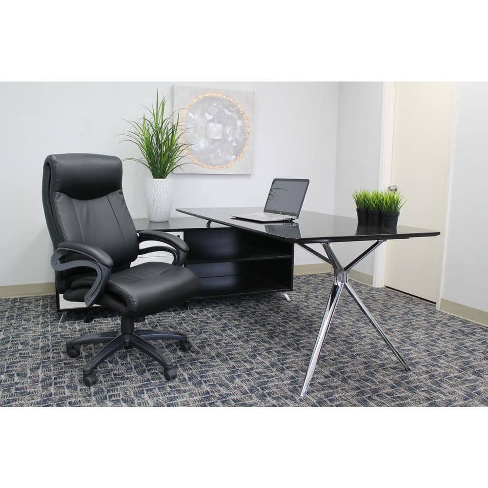 Ergonomic Metal Executive High Back Chair in Black LeatherPlus