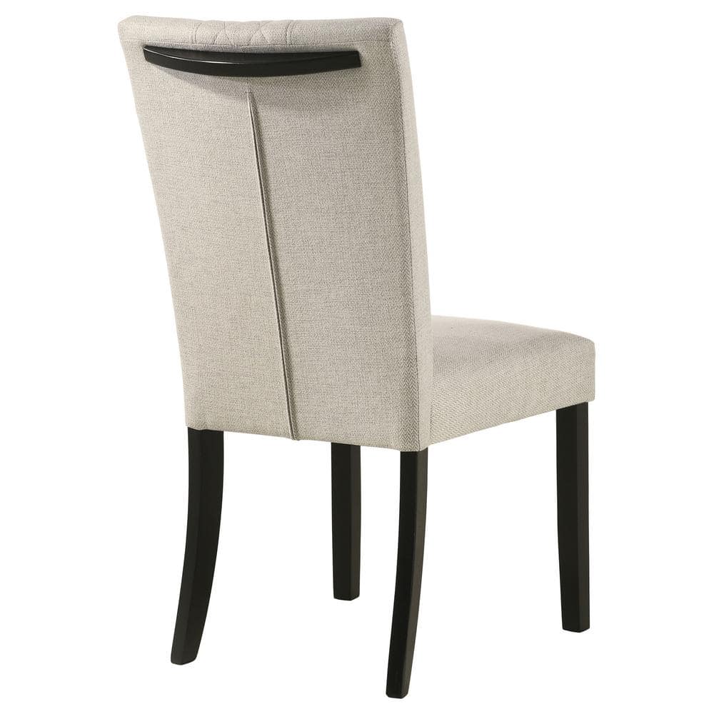 Beige Upholstered Side Chair with Black Legs