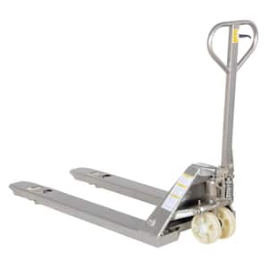 27 in. x 48 in. 5,500 lbs. Capacity Stainless Steel Full Featured Deluxe Frame Pallet Truck