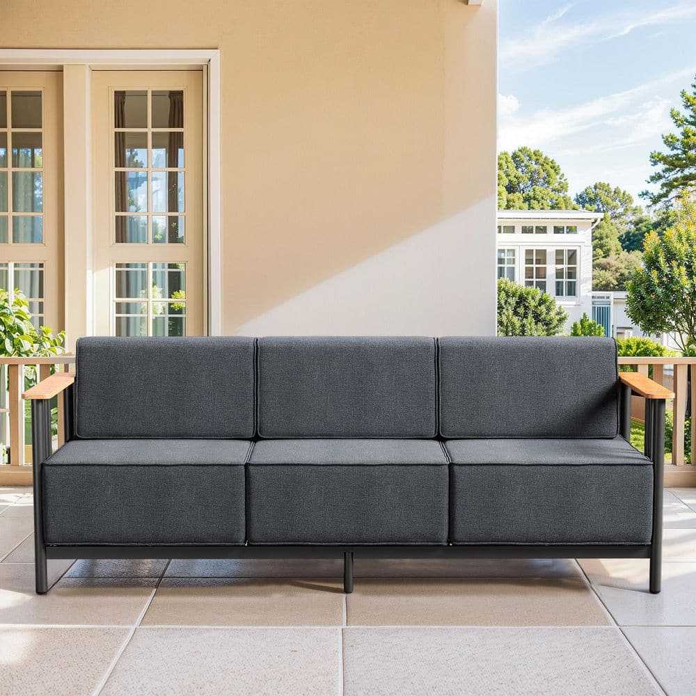 moosprr BoulderSeat 3-Seat Black Metal Outdoor Couch with 10 in