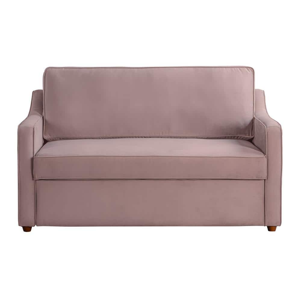Mauve Velvet Full Sleeper Loveseat with Wood Legs