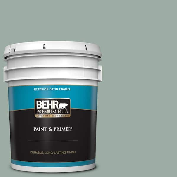 BEHR PREMIUM PLUS 5 gal. #N420-3 Misty Moss Satin Enamel Exterior Paint & Primer