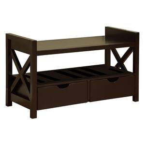 Cherry Finish Wood Shoe Storage Bench with Drawers