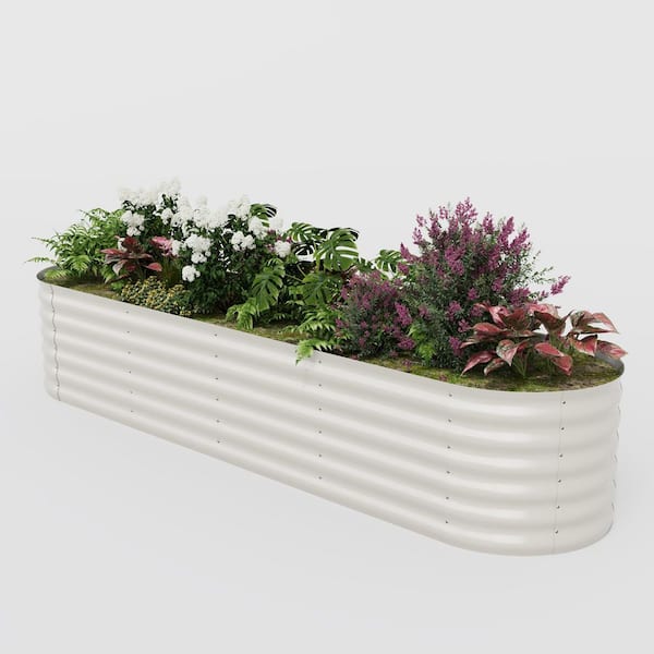 Garvee 94.6 in. x 23.6 in. x 17.3 in. Outdoor Oval Galvanized Steel Raised Garden Bed in Beige