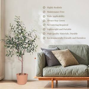 4FT Artificial Olive Tree with White Planter, Faux Silk Plant w ...