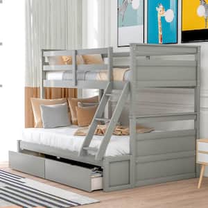 Gray Twin over Full Wood Bunk Bed with 2-Drawers
