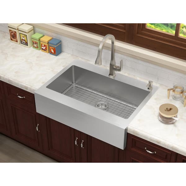Retrofit Drop-In/Undermount Stainless Steel 33 in. 2-Hole Single Bowl Flat Farmhouse Apron Front Kitchen Sink