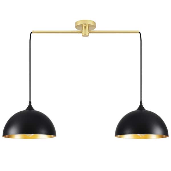 ZJVAIVE 2-Light Black and Gold Hanging Pendant Design Chandelier Light Fixture with Metal Cover