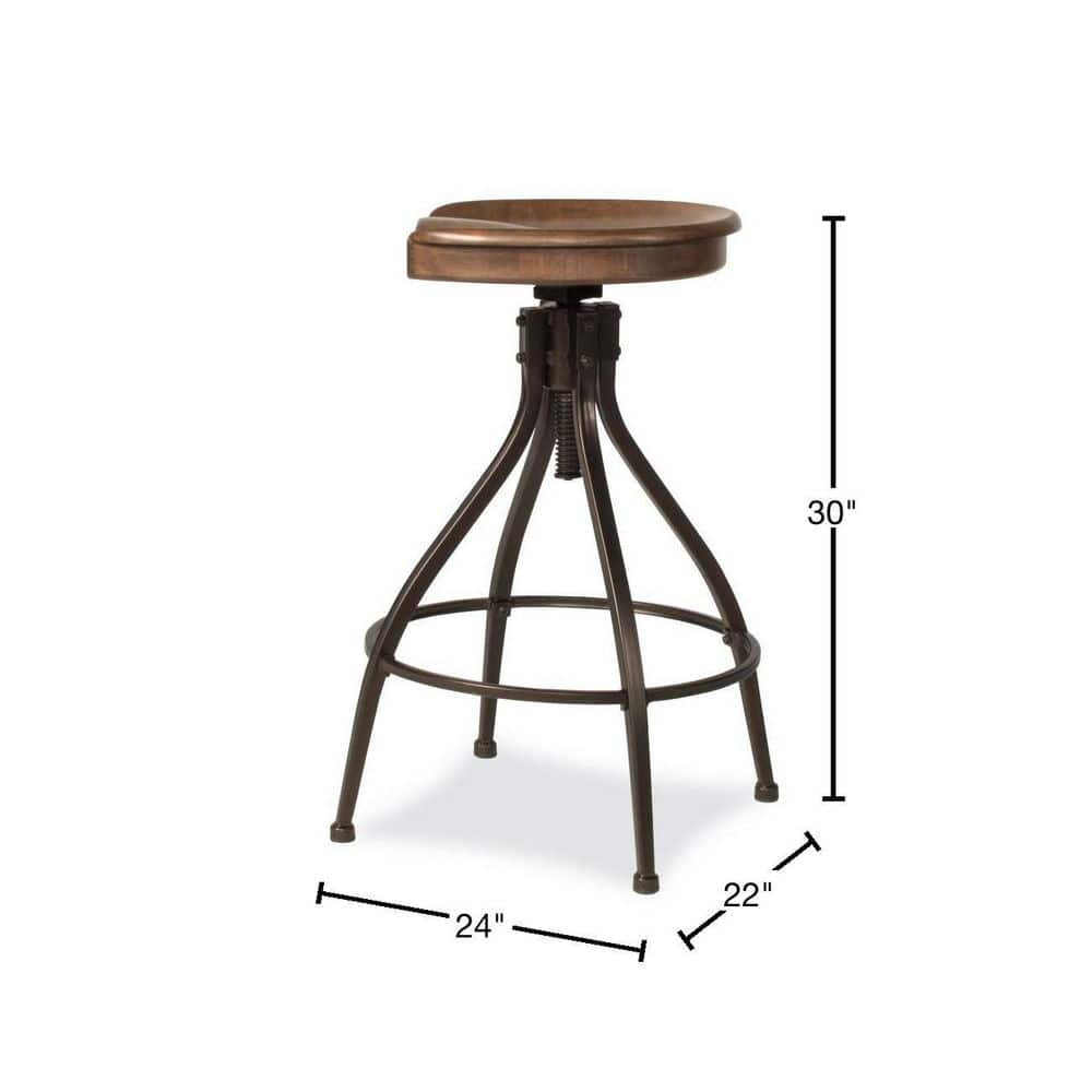 Worland Adjustable Brown Metal and Wood Swivel Bar Stool