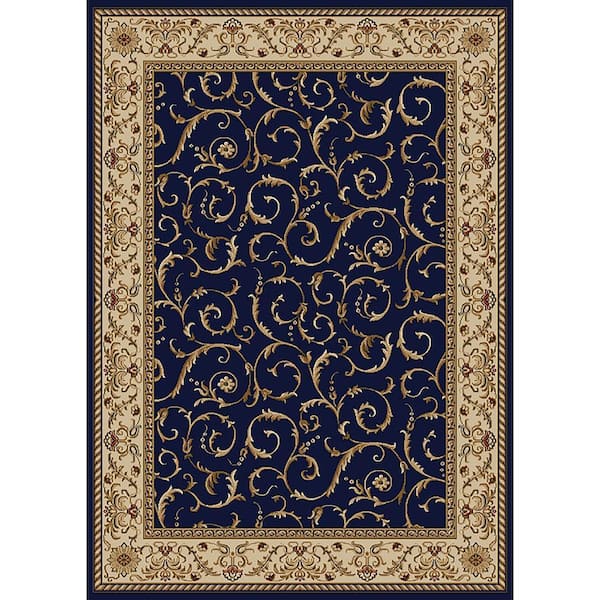 Como Navy 8 ft. x 11 ft. Traditional Floral Scroll Area Rug