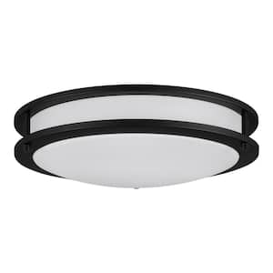 Flaxmere 14 in. Matte Black Dimmable Integrated LED Flush Mount Ceiling Light with Frosted White Glass Shade