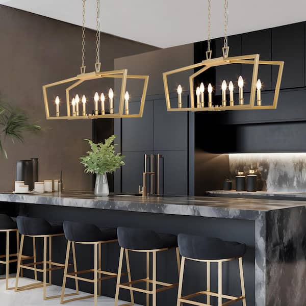 Uolfin Modern Gold Kitchen Candlestick Chandelier, 38 in. 8-Light